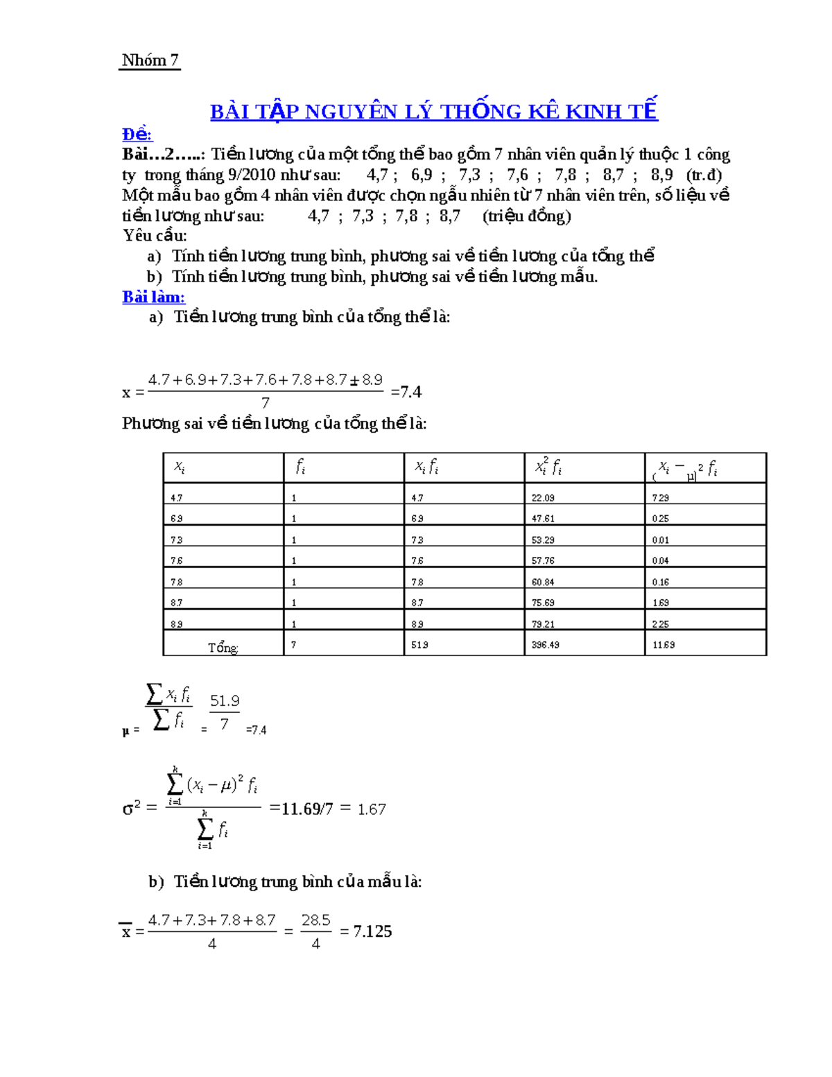 Isinhvien.com-841-bài Tập Nguyên Lý Thống Kê Kinh Tế 218331 - BÀI T Ậ P ...