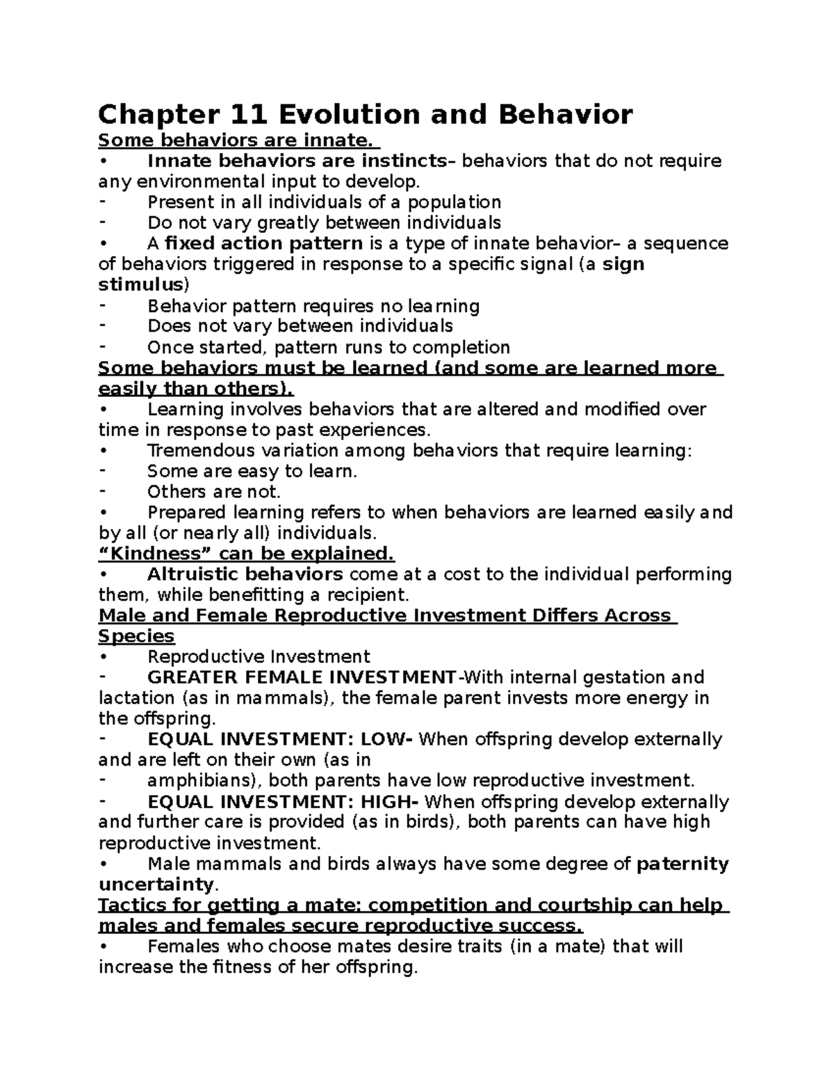 Chapter 11 Evolution And Behavior - Chapter 11 Evolution And Behavior ...