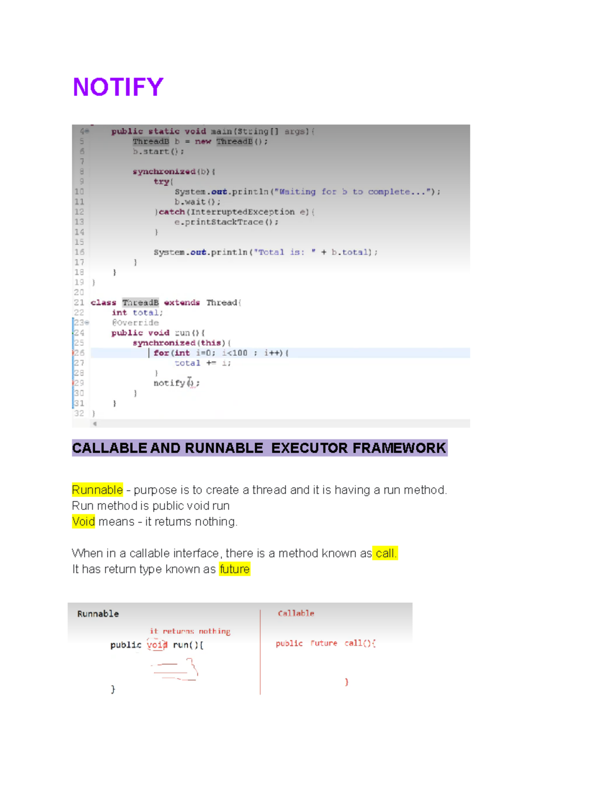 JAVA Notes (18) - NOTIFY CALLABLE AND RUNNABLE EXECUTOR FRAMEWORK ...