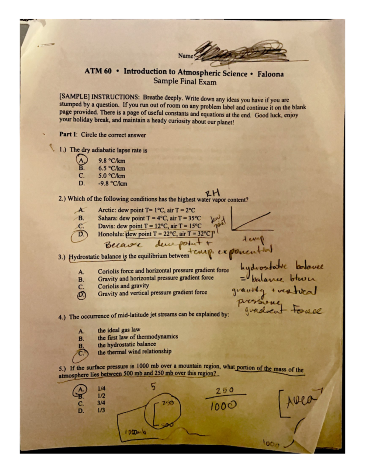 ATM 60 Final exam - Name: ATM 60 Introduction to Atmospheric Science ...
