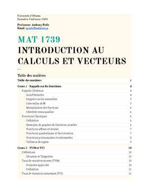 Manuel - Fonctions avancées et calcul différentiel - MAT1739 - Studocu