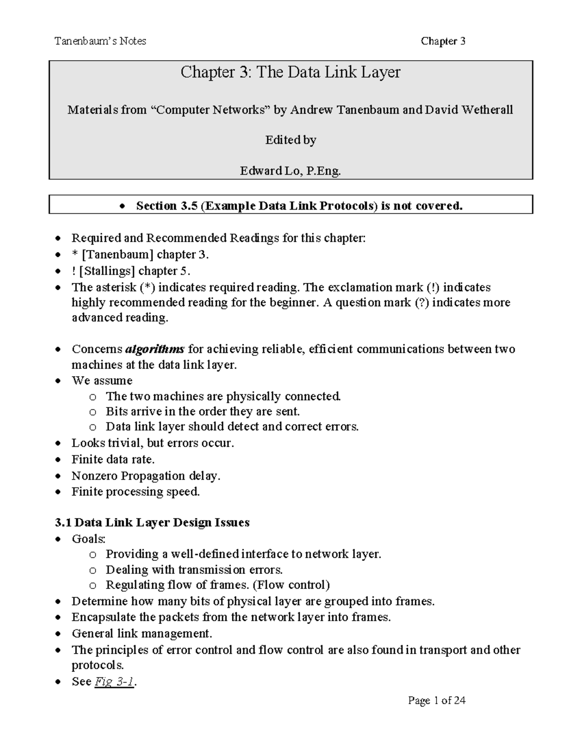 Ch3 v11 - Lecture notes 4-5 - Tanenbaum’s Notes Chapter 3 Chapter 3 ...