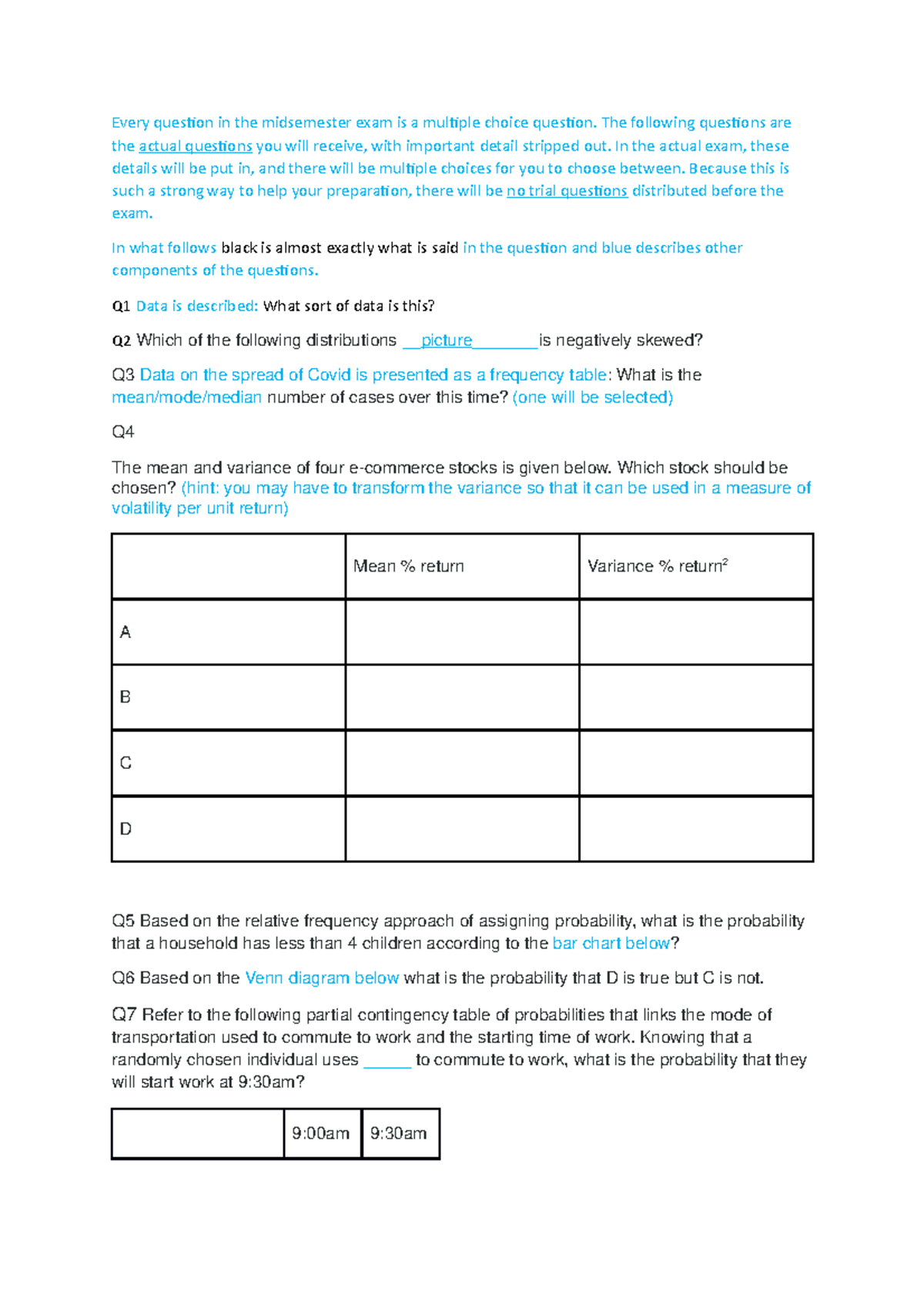 Hints for midsem exam- practice test BStat UTS - 026134 - Studocu