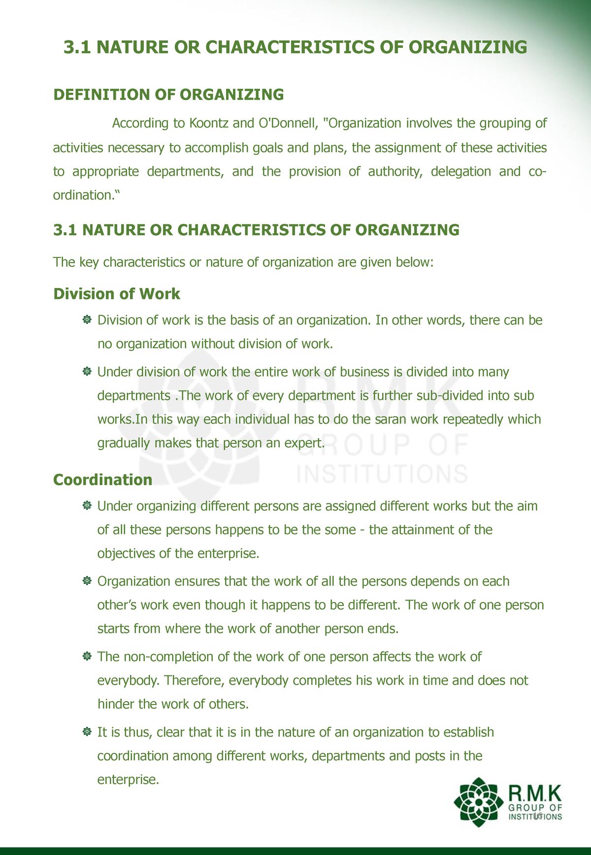 MG8591 Principles Of Management UNIT III - 3 NATURE OR CHARACTERISTICS ...