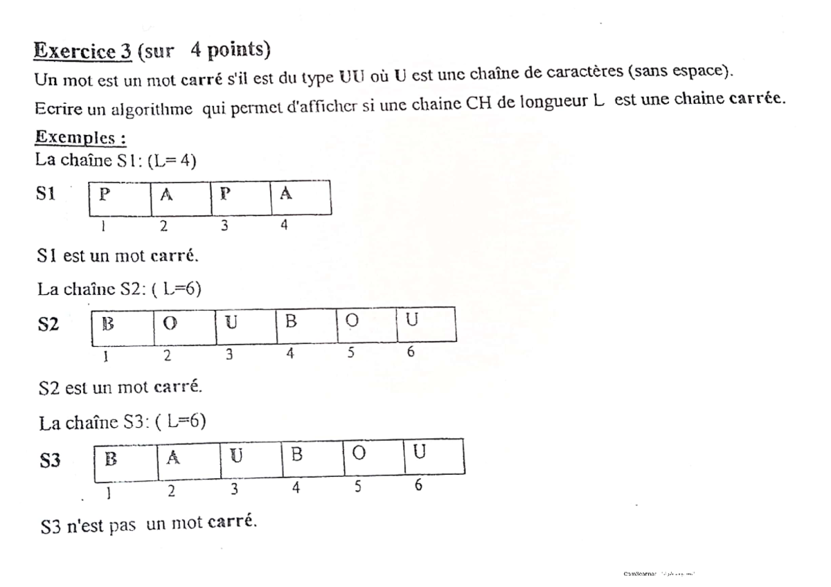 Exercise de algorithme 1 - Algorithmique - Studocu
