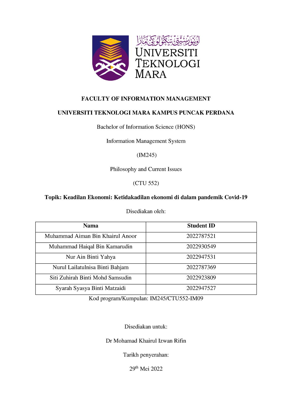 Group 5 CTU552-IM09- Keadilan Ekonomi - FACULTY OF INFORMATION ...