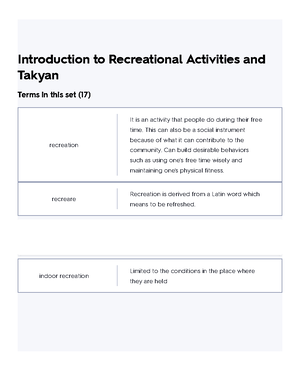 PE Active Recreation Flashcards Quizlet - PE Active Recreation Terms In ...