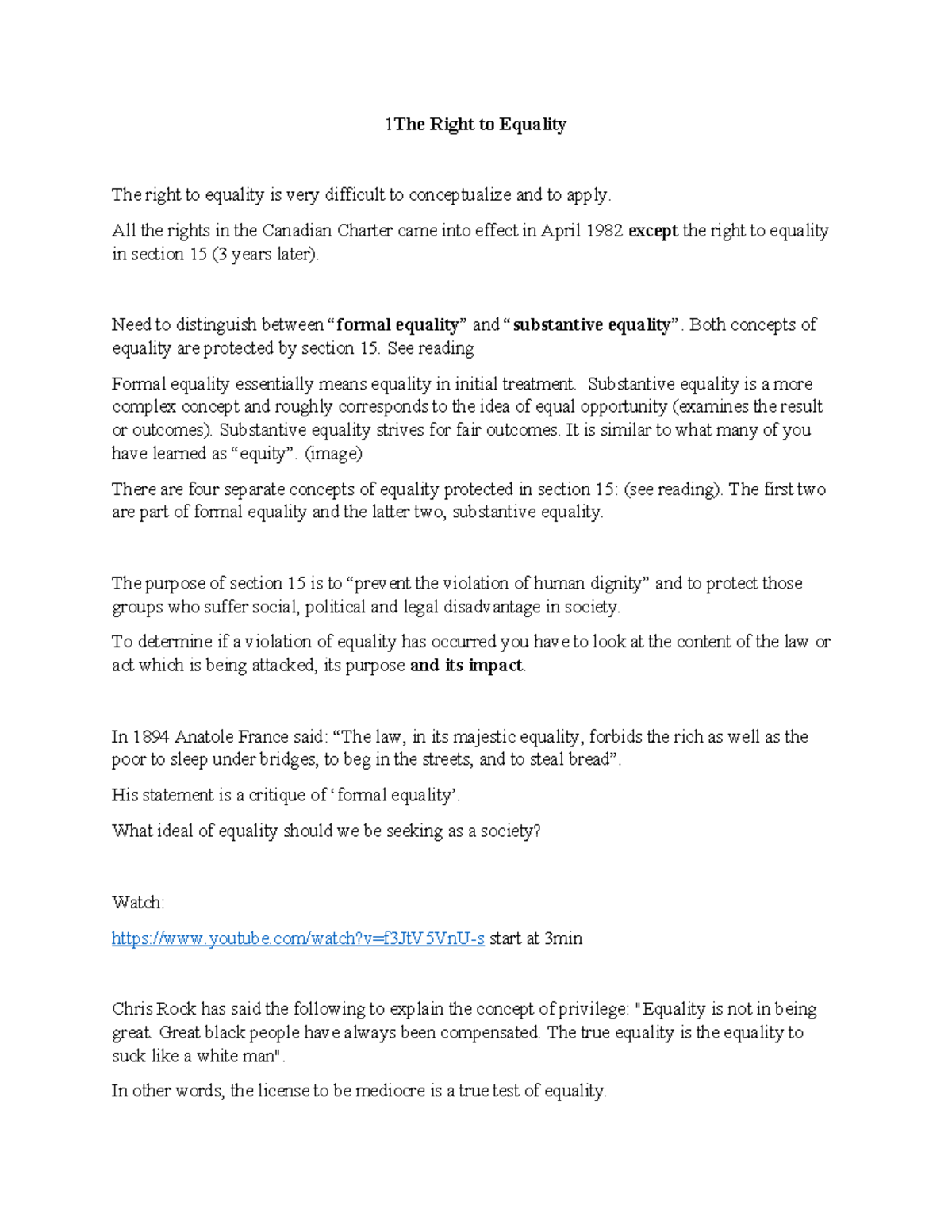 The Right to Equality brief notes 1 The Right to Equality The right