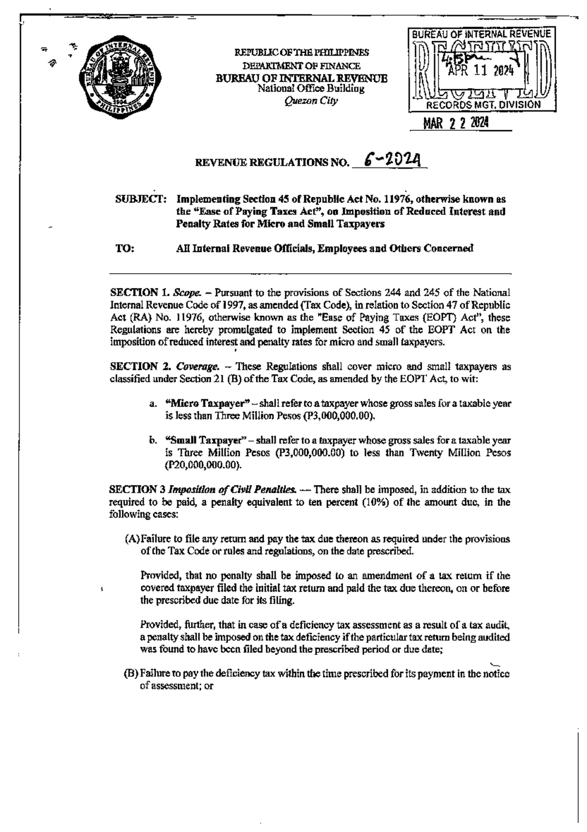 RR No.6- 2024 - EOPT - Tax Law - Studocu