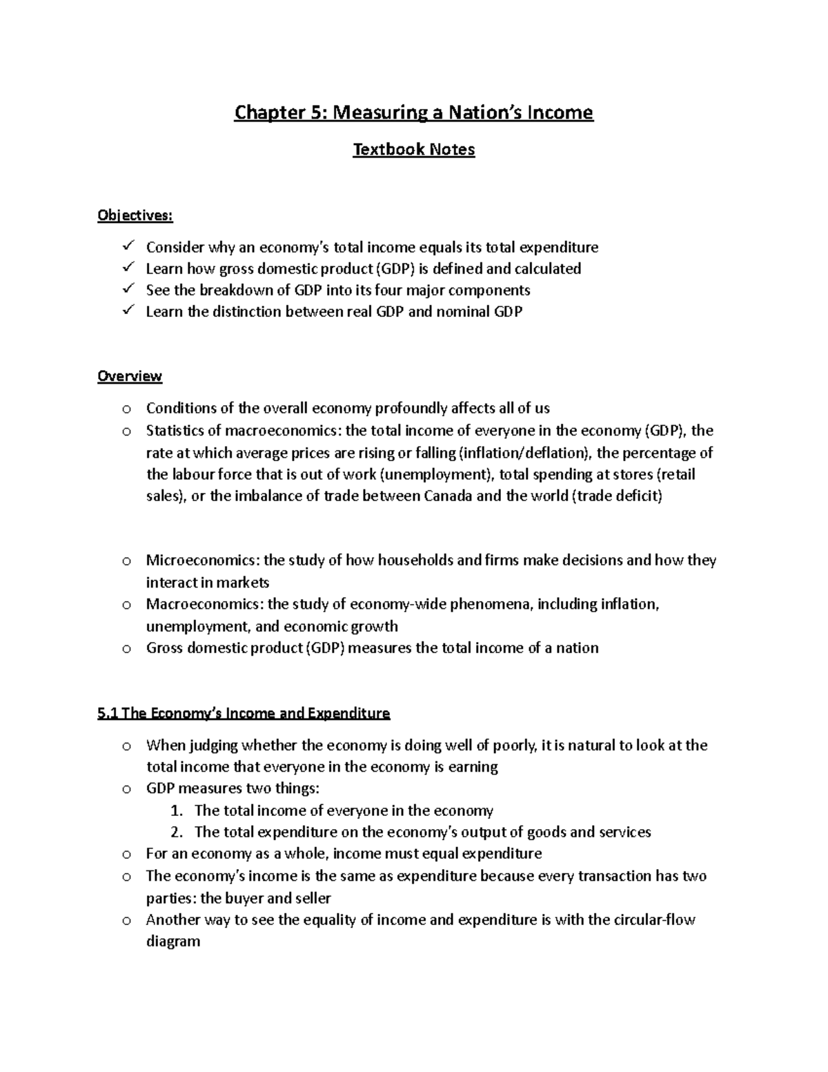 Chapter 5 Textbook Notes - Chapter 5: Measuring A Nation’s Income ...