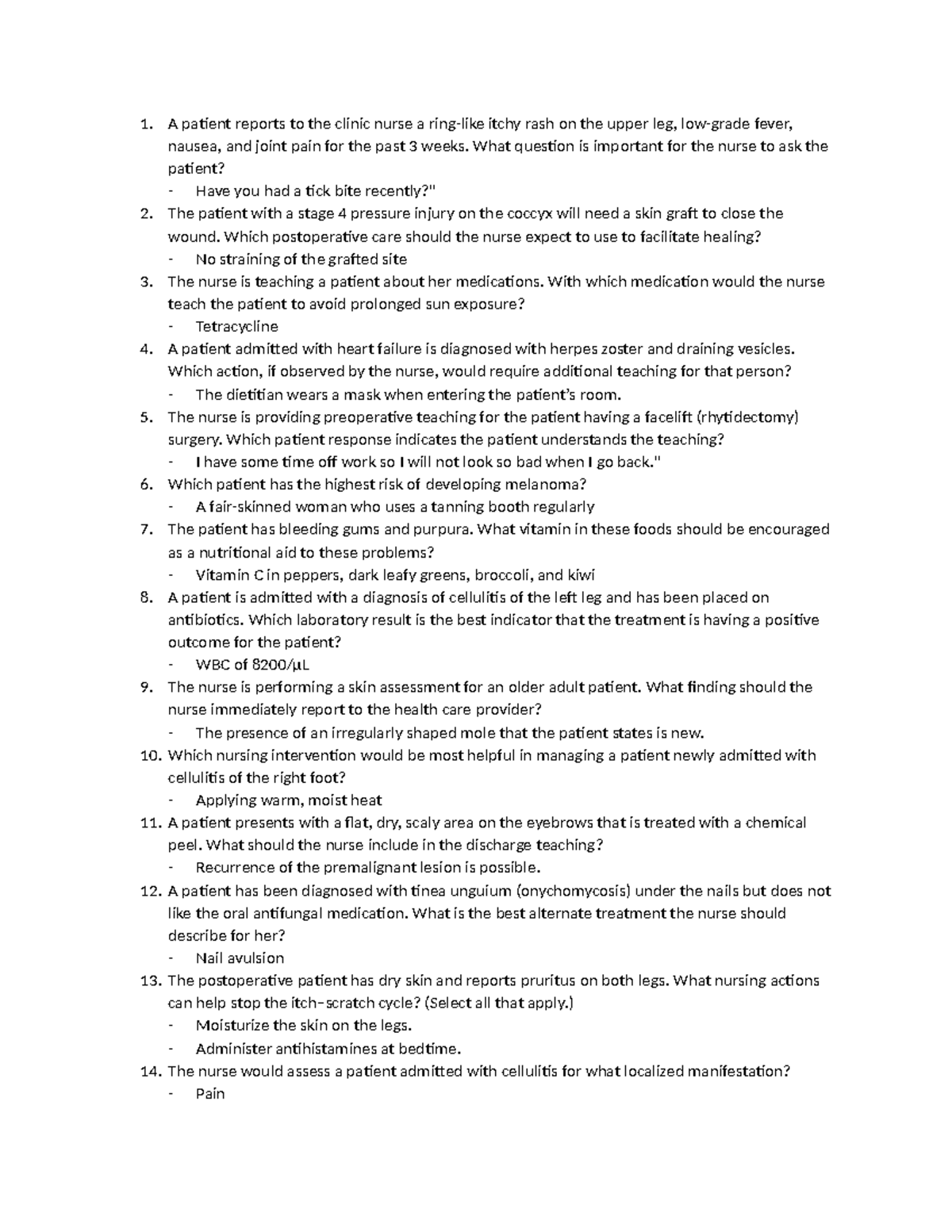 MS ch 23 quiz questions - practice - A patient reports to the clinic ...