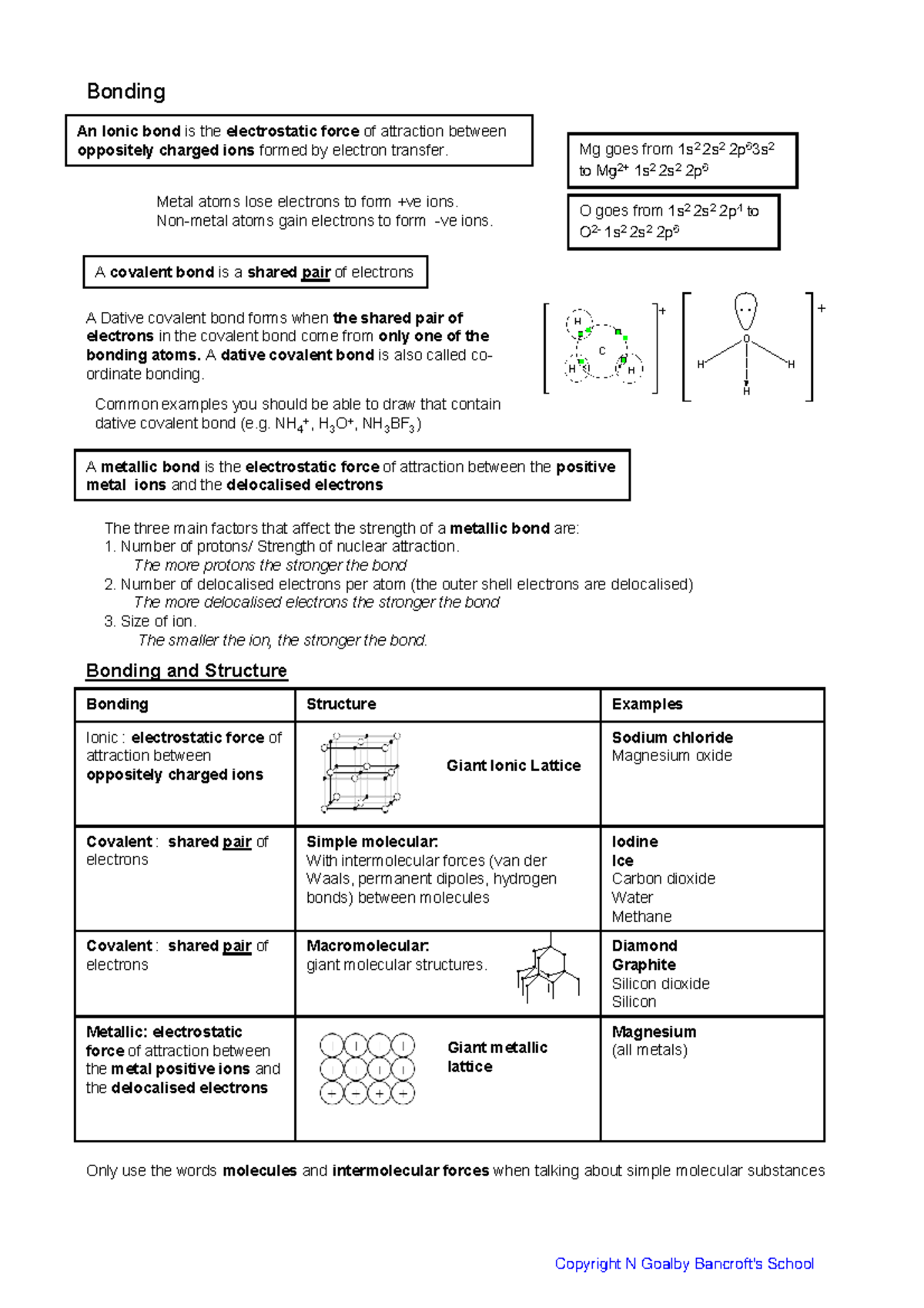 Mod 1 revision guide bonding - ** ** is the ** ** of attraction between ...