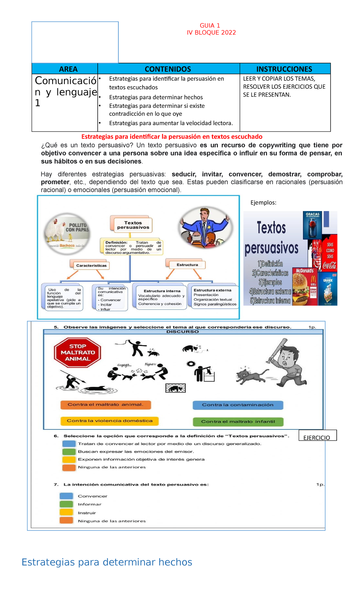 GUIA 1 - Guias - GUIA 1 IV BLOQUE 2022 AREA CONTENIDOS INSTRUCCIONES ...