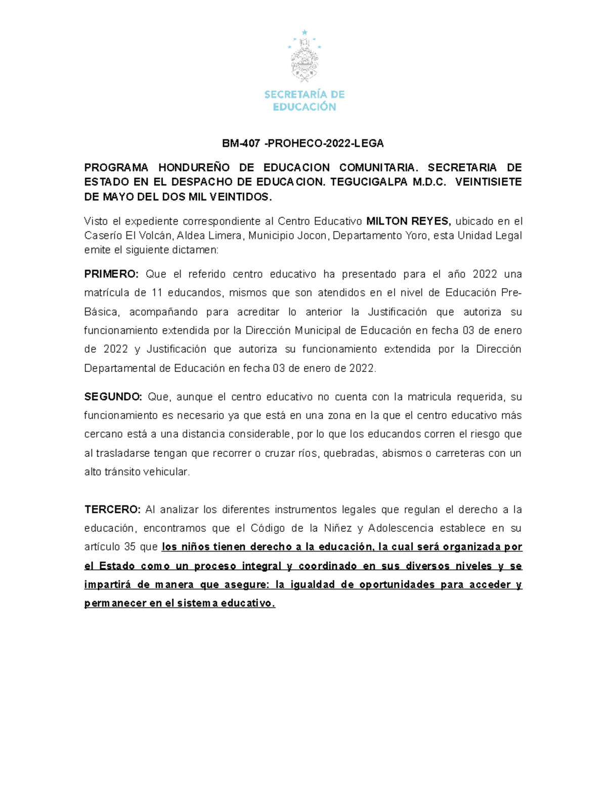BM-407- YORO- Proheco-2022-LEGA - BM-407 -PROHECO-2022-LEGA PROGRAMA ...