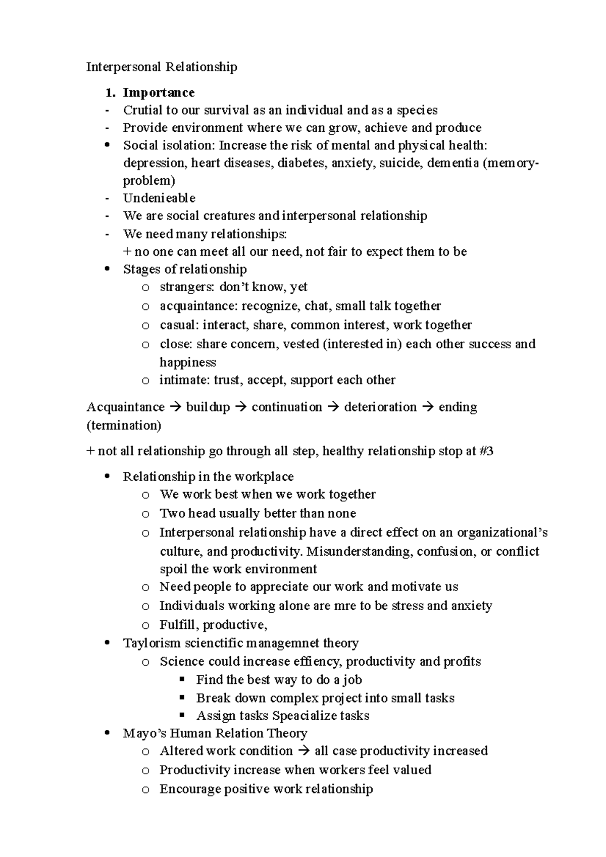 Chap 6 Cheesebro - lecture notes - Interpersonal Relationship 1 ...