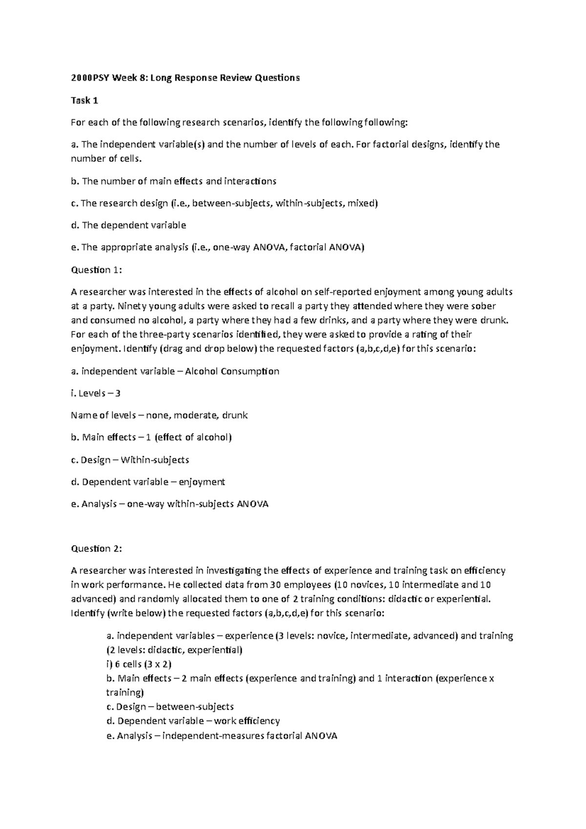Week 8 Long Response Review - 2000PSY Week 8: Long Response Review ...