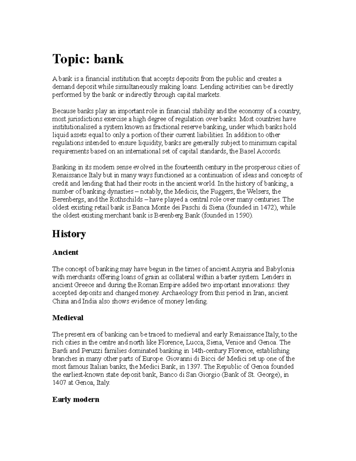 essay on banking system