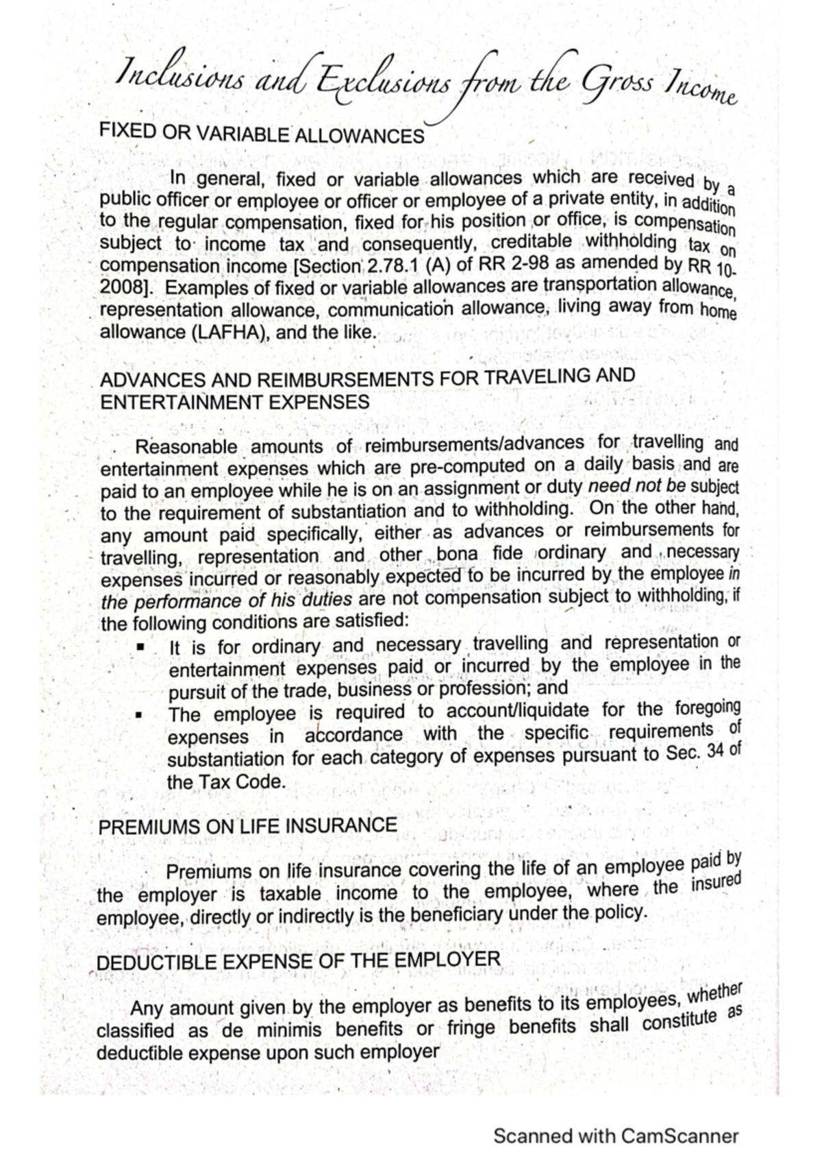 Inclusions and Exclusions from Gross Income 0 - Income taxation - Studocu