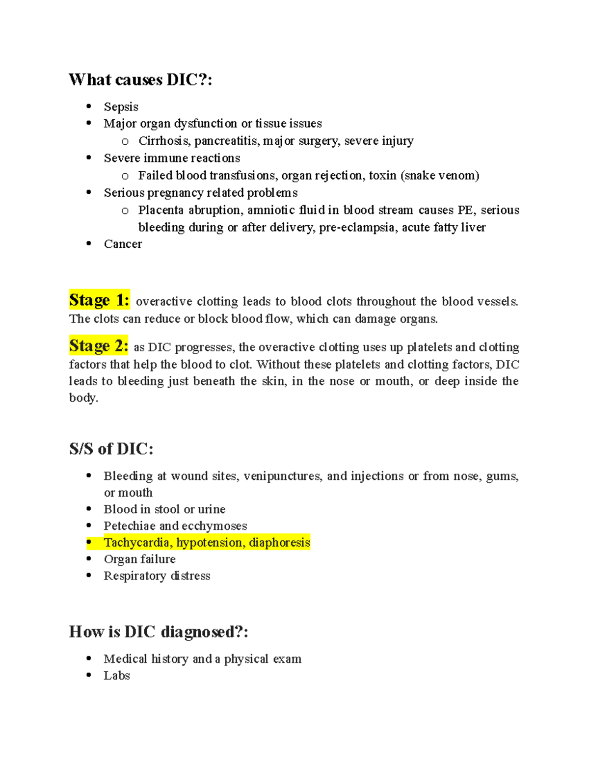 DIC cheat sheet - What causes DIC?: Sepsis Major organ dysfunction or ...