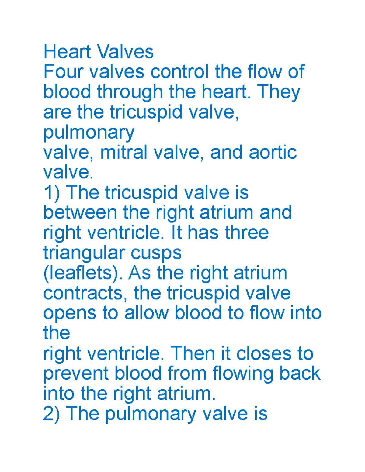 Cardiology Medical Terminology Heart Valves Four valves control the