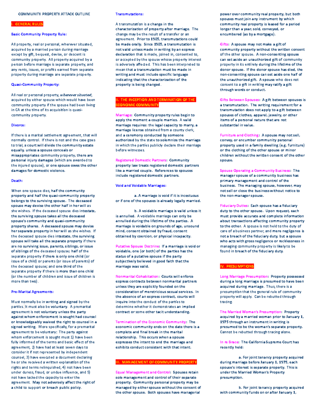 Community Property Attack Outline Spring 2022 COMMUNITY PROPERTY