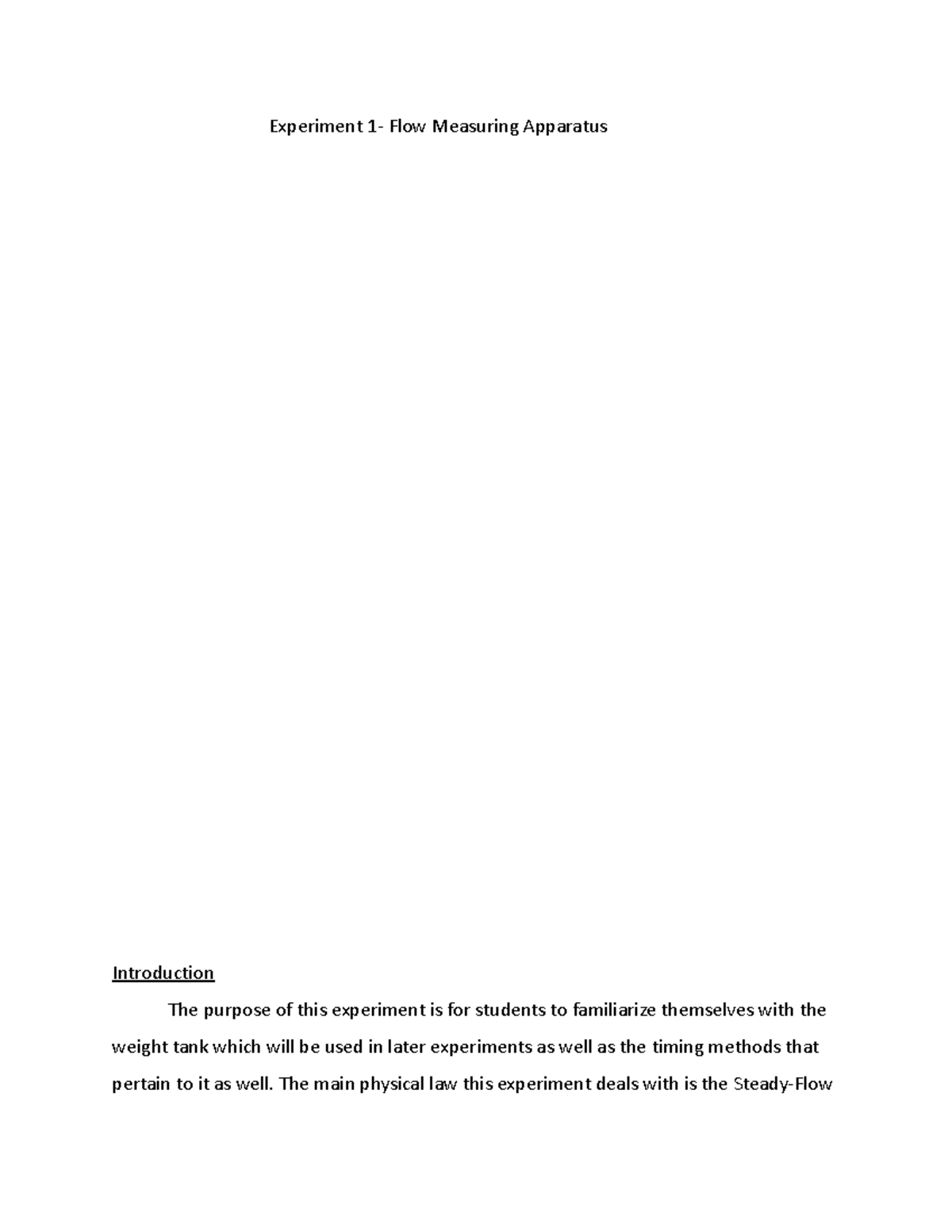 Flow Measurement rhsdabdf Experiment 1 Flow Measuring Apparatus