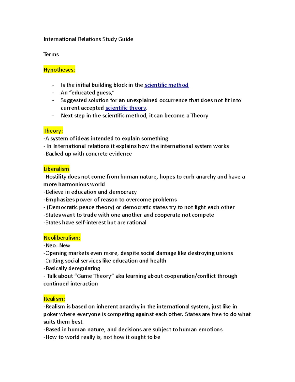 International Relations Study Guide - Next step in the scientific ...