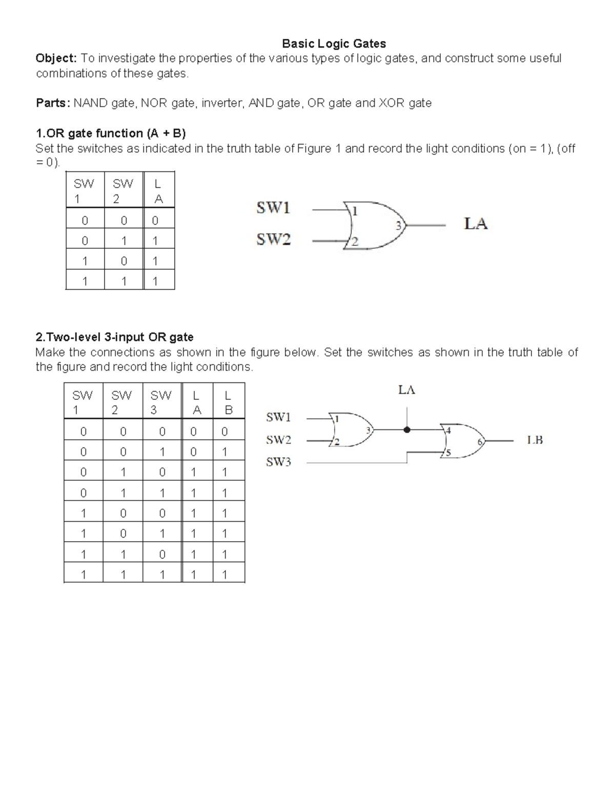 Project 3 - Basic Logic Gates Object: To investigate the properties of ...