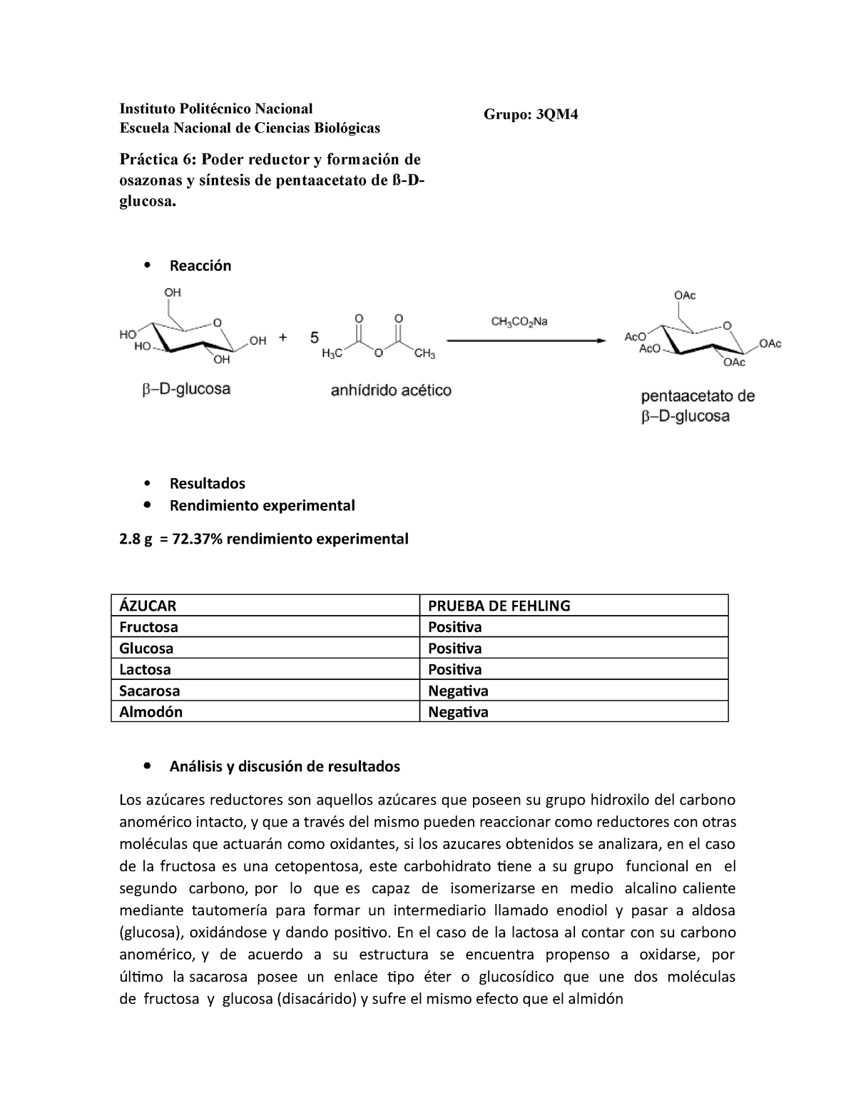 Práctica 6. Poder Reductor Y Formación De Osazonas Y Síntesis De ...