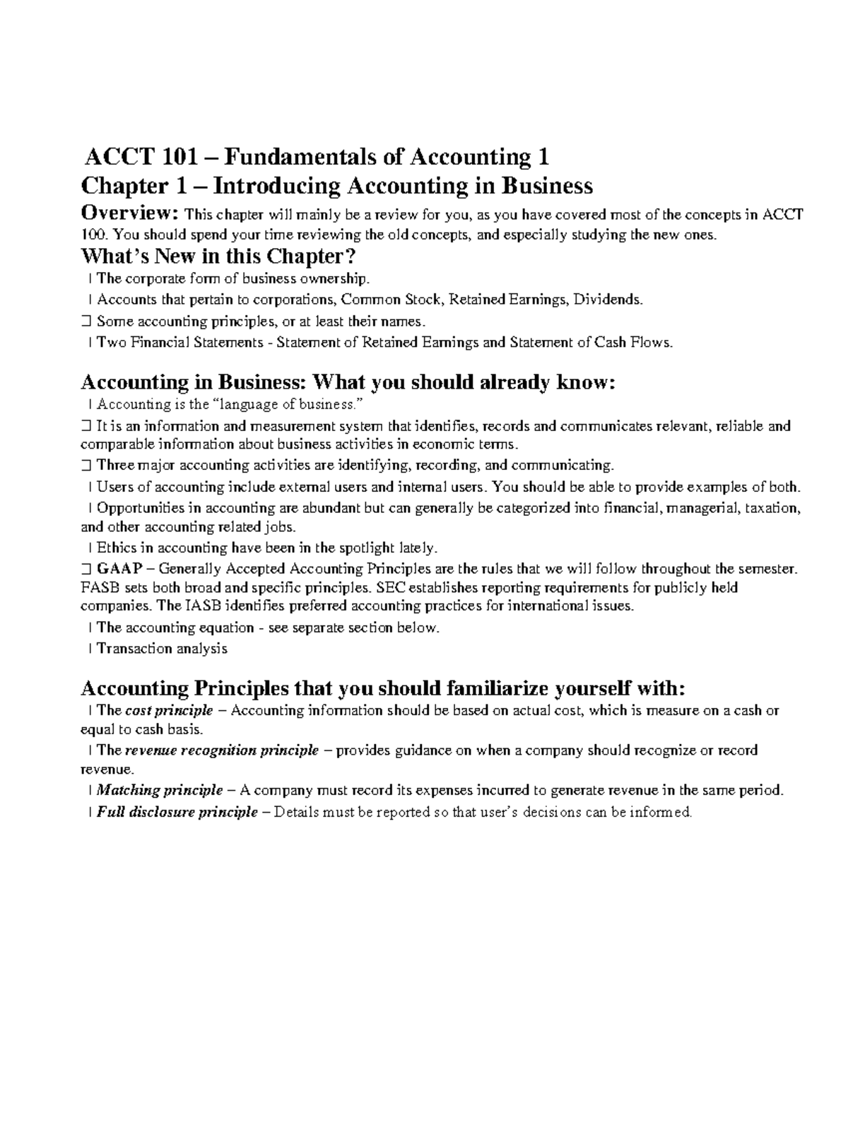 Acct 101 Fundamentals Of Accounting 1 Chapter 1 Introducing Accounting In Business Acct Acct 101 Fundamentals Of Accounting 1 Chapter 1 Introducing Accounting In Business Acct
