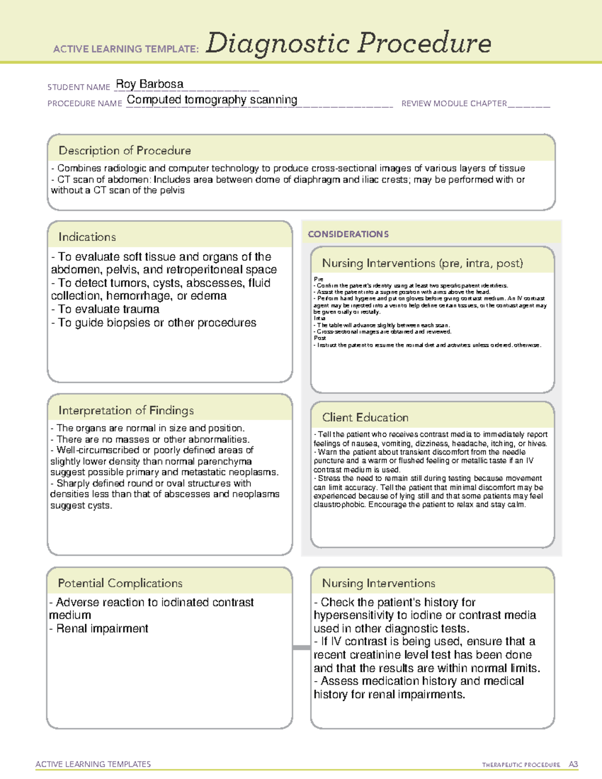 Ati Diagnostic Procedure Template