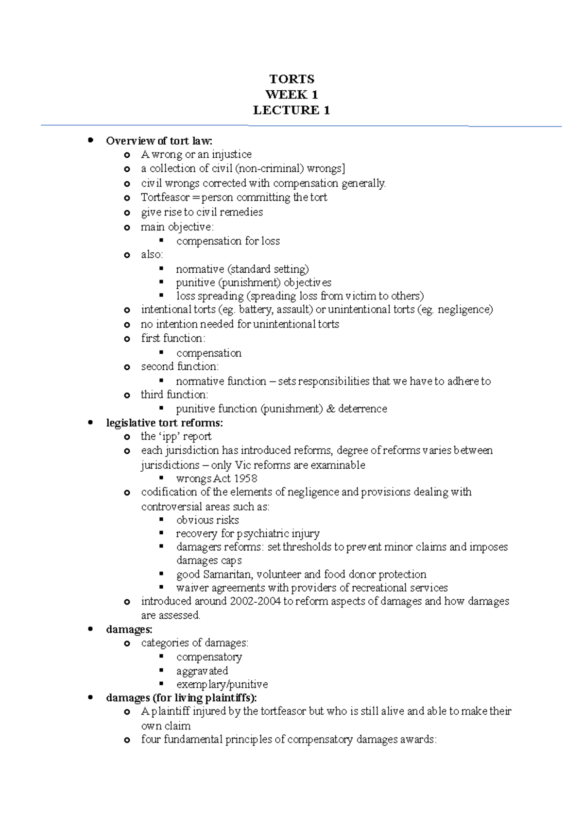 tort-law-week-1-lec-notes-torts-week-1-lecture-1-overview-of-tort