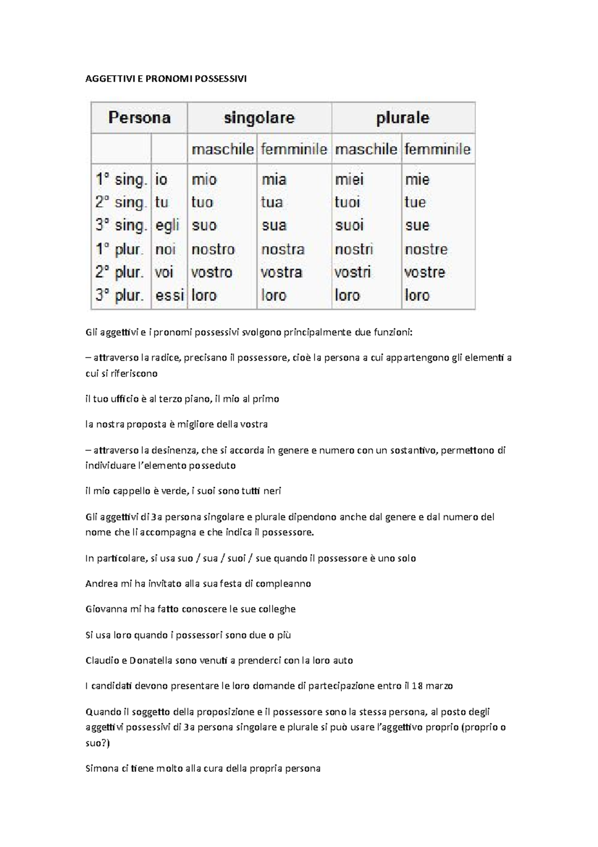 Aggettivi Possessivi Regole - AGGETTIVI E PRONOMI POSSESSIVI Gli ...