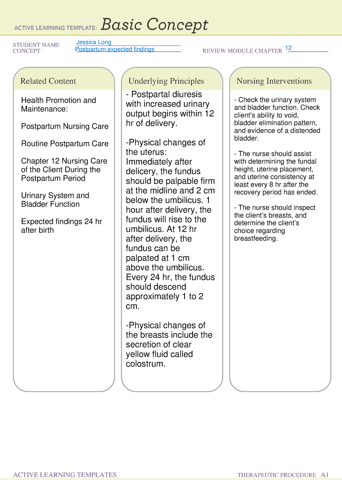 MN-postpartum Findings - NUR 242 - STUDENT NAME CONCEPT REVIEW MODULE ...