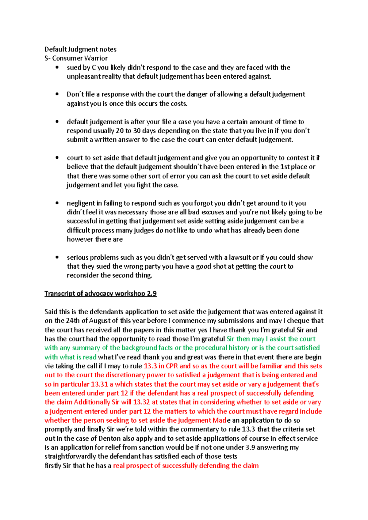 Default Judgment notes Exam - Default Judgment notes S- Consumer ...