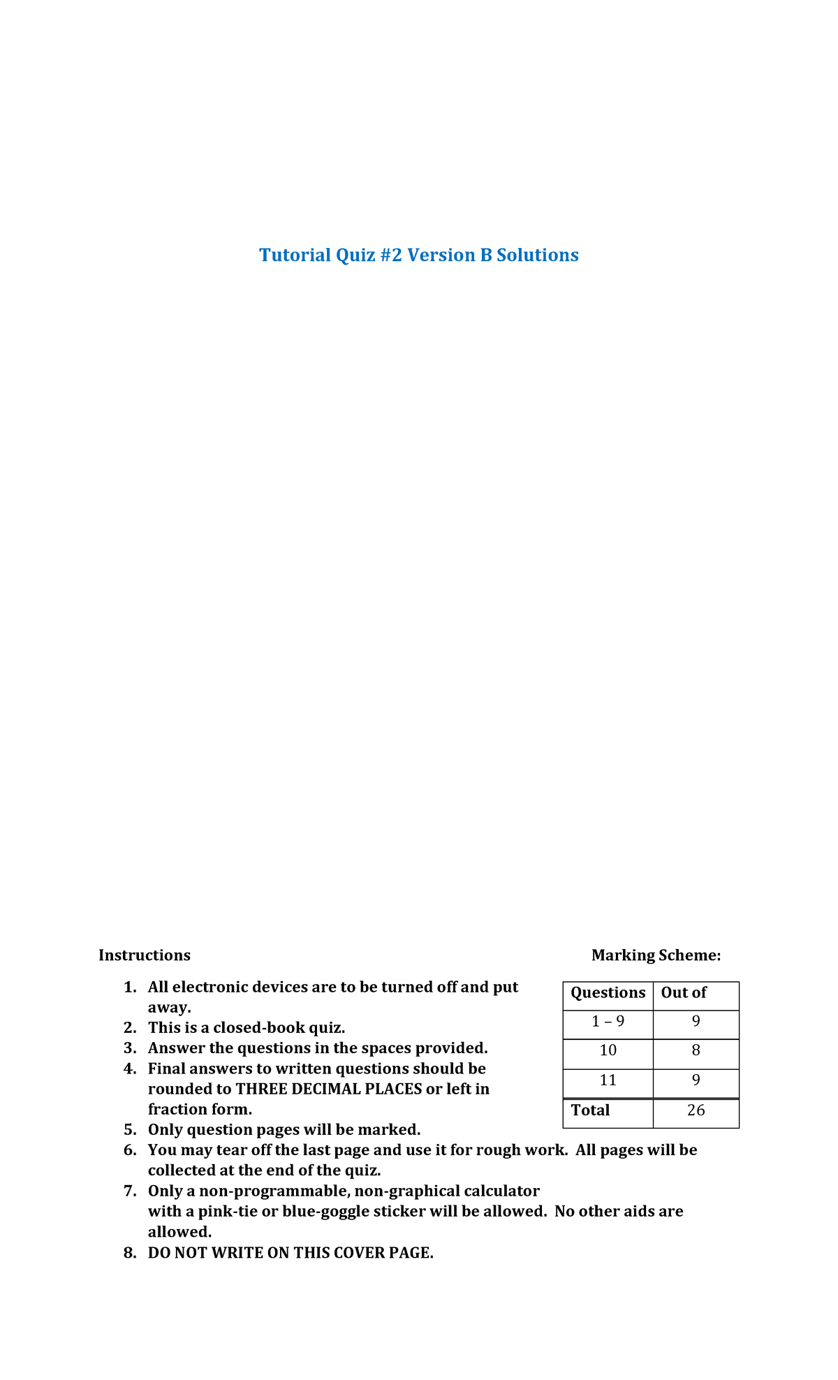 Tutorial Quiz 2 Version B Solutions - Tutorial Quiz #2 Version B ...