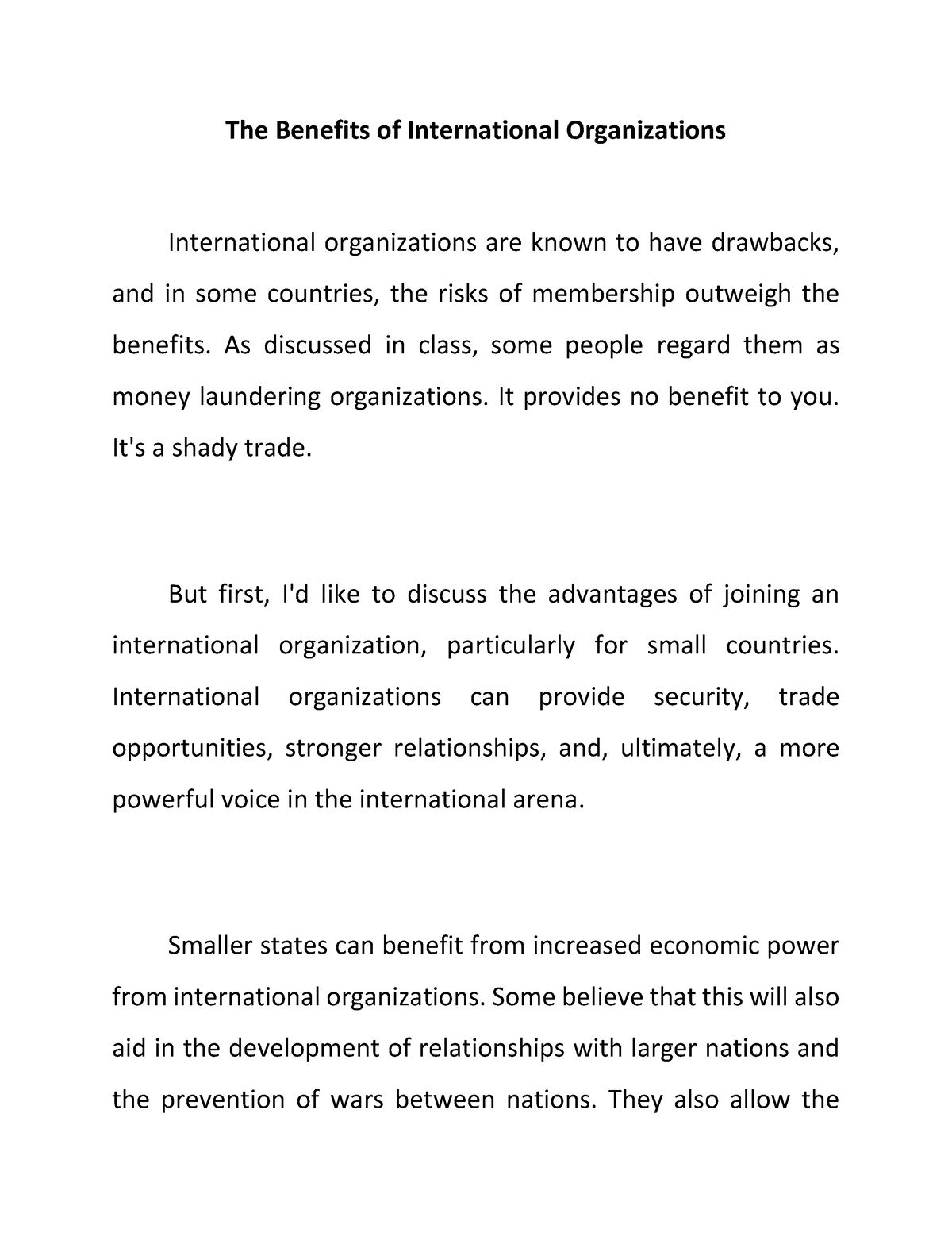importance of international organizations essay