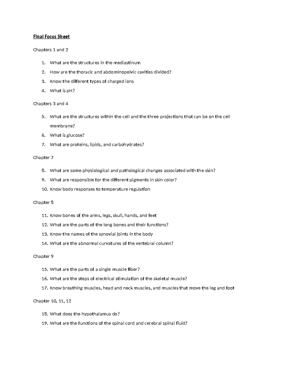 Final Focus Sheet - Life science - Final Focus Sheet Chapters 1 and 2 1 ...