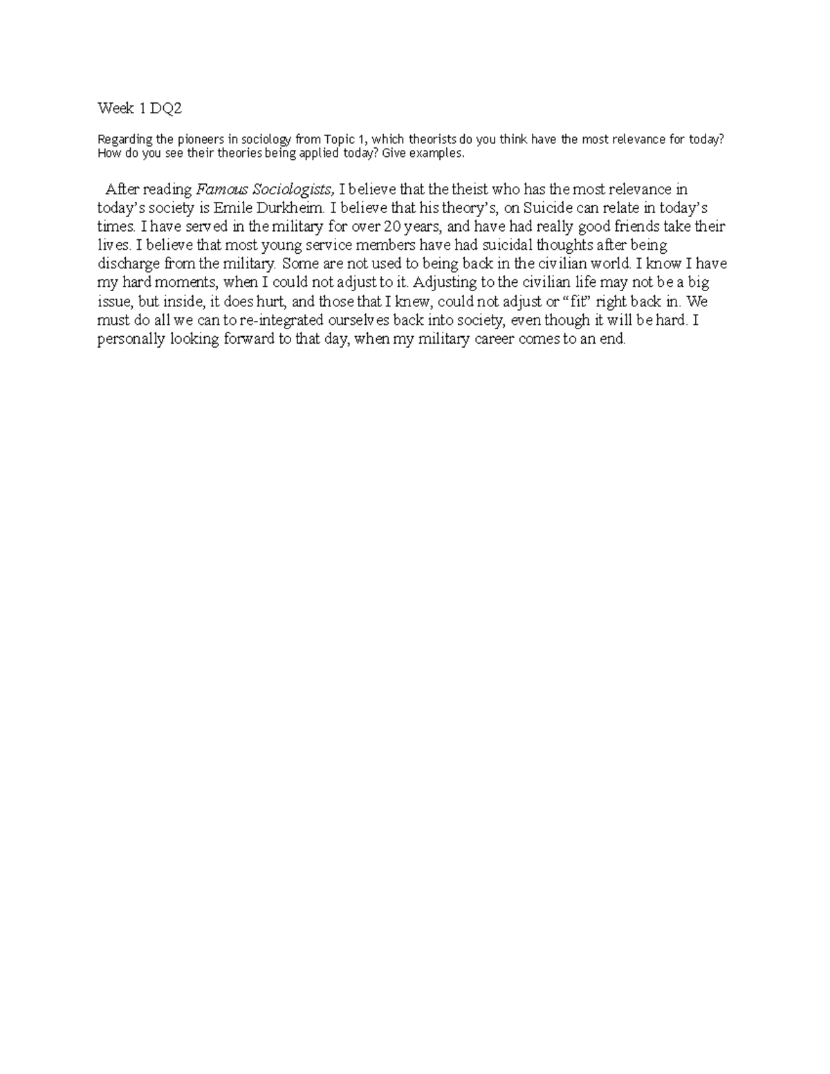 Week 1 DQ2 - Dq 2 question and answer - Week 1 DQ Regarding the ...