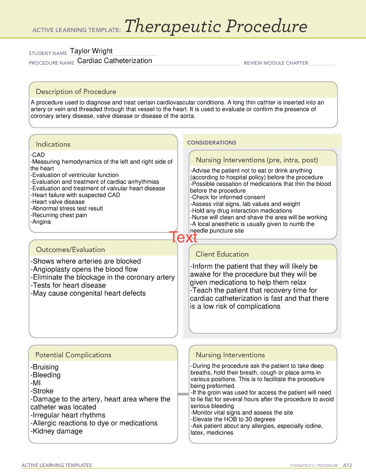 Cardiac catheterization - NURS301 - Studocu