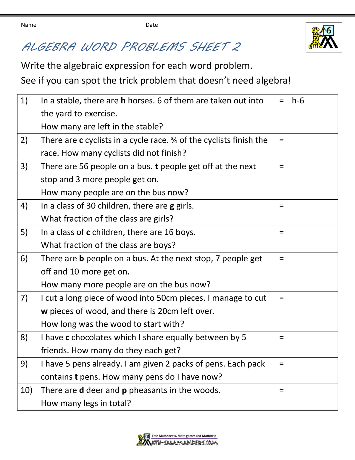 algebra-word-problems-2-name-date-algebra-word-problems-sheet-2-write