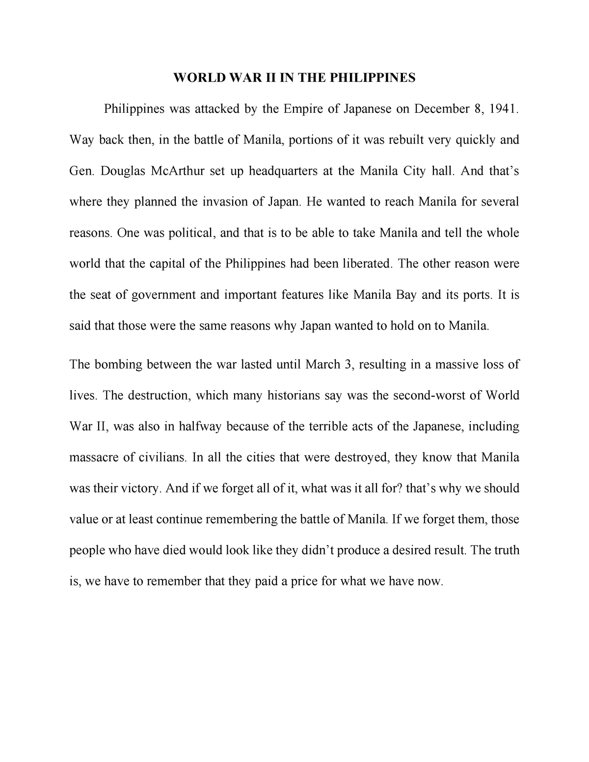 world war 2 tagalog essay