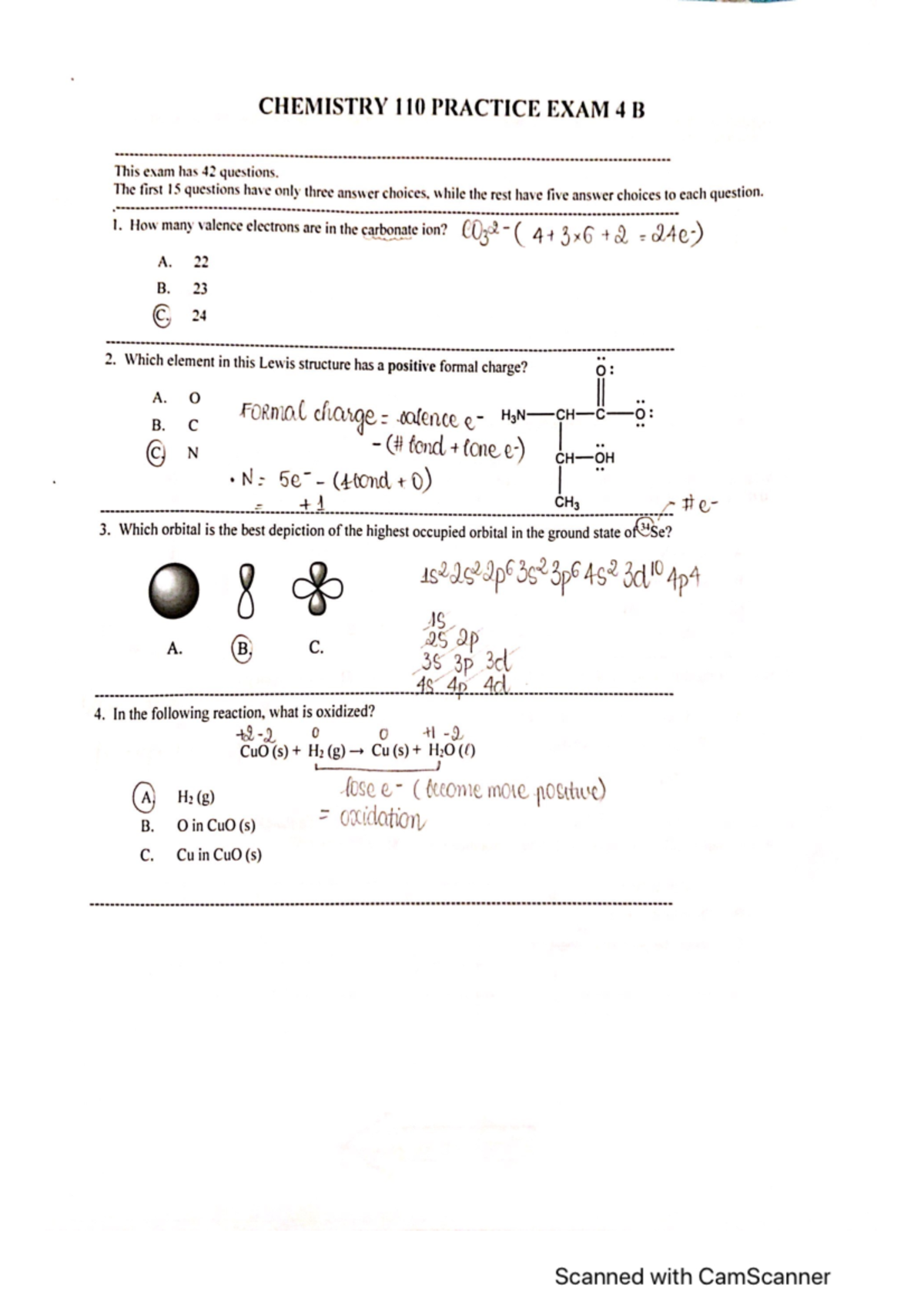 Practice Exam 4B - CHEM 110 - Studocu