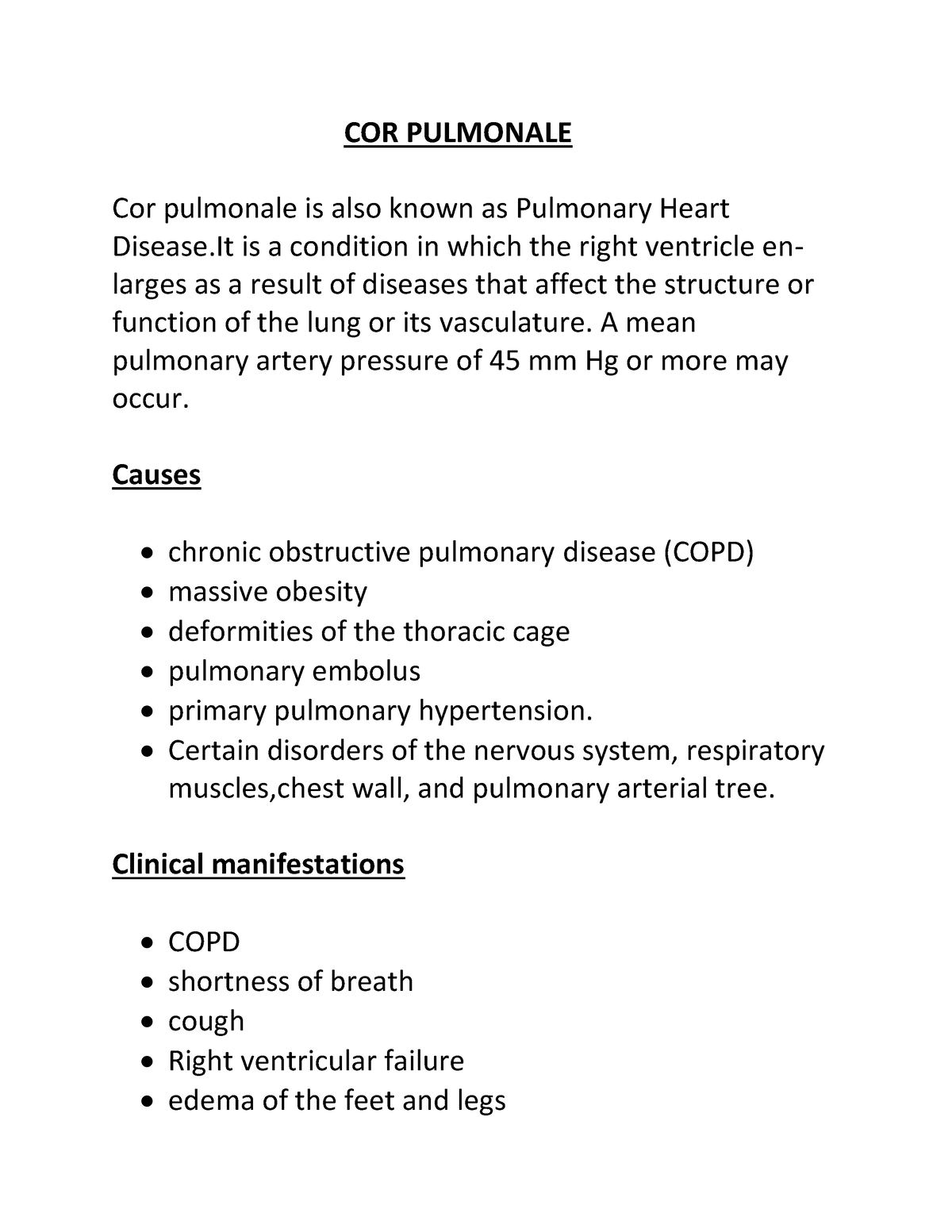 COR Pulmonale - This study material is for nursing students to improve