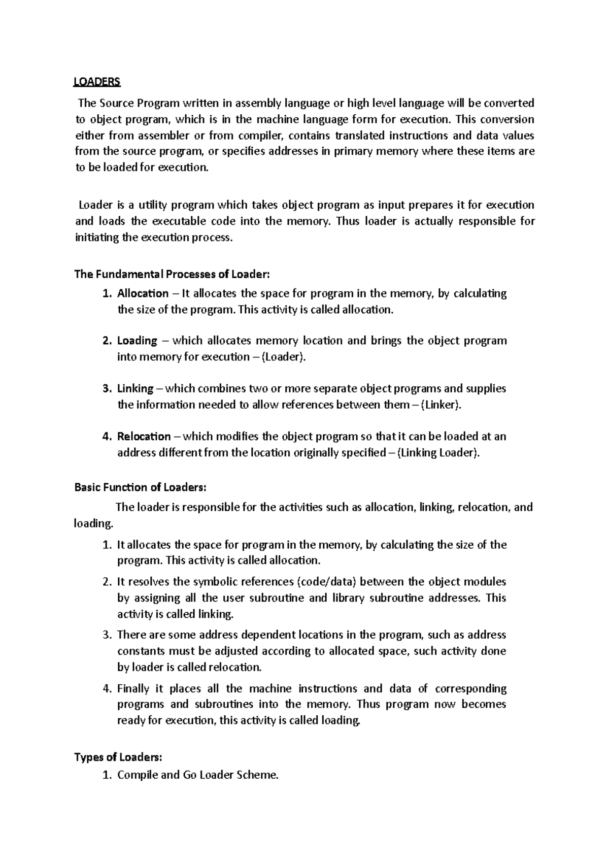 Loaders - LOADERS The Source Program written in assembly language or ...