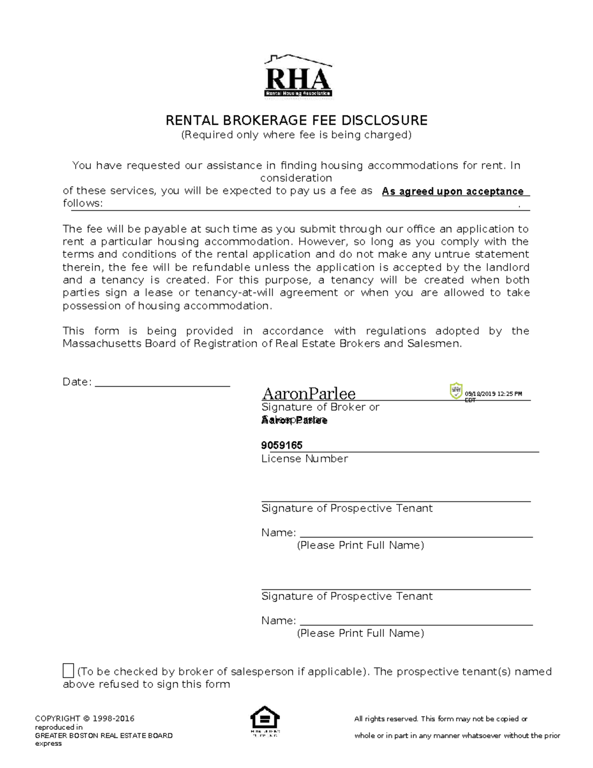Rental Brokerage Fee Disclosure 2 11 16 (4) Signature of Broker or