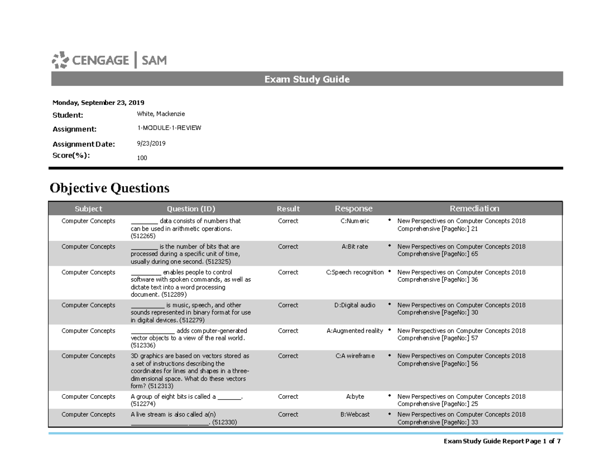 Module 1 - Answers - Monday, September 23, 2019 Student: White ...