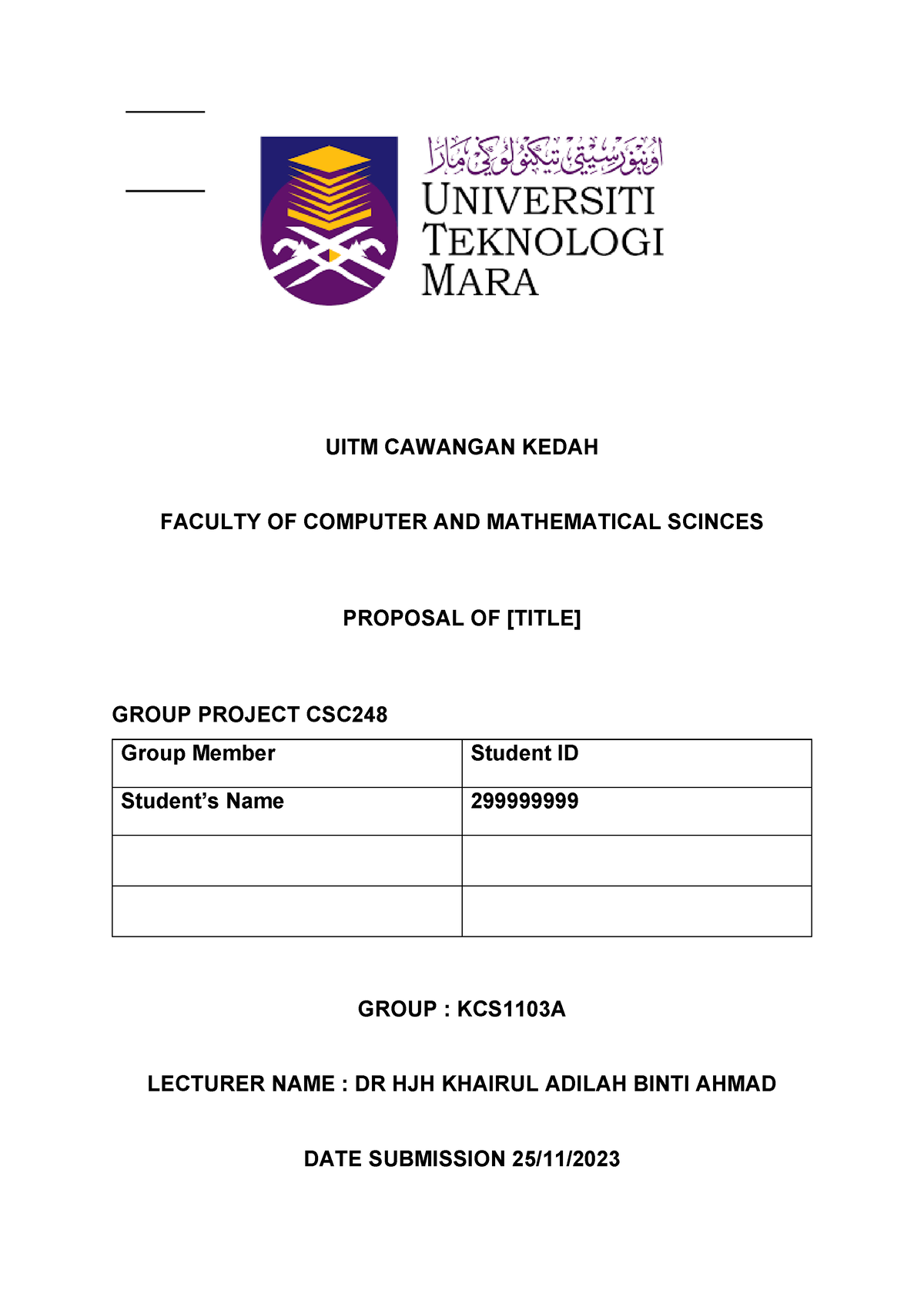 Sample Proposal Uitm Cawangan Kedah Faculty Of Computer And