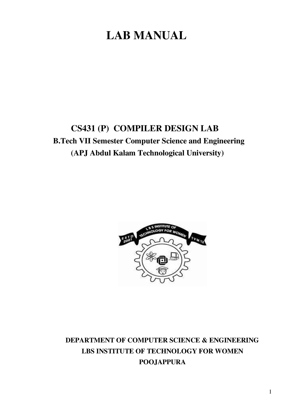 CD Lab manual LBS - LAB MANUAL CS431 (P) COMPILER DESIGN LAB B VII ...