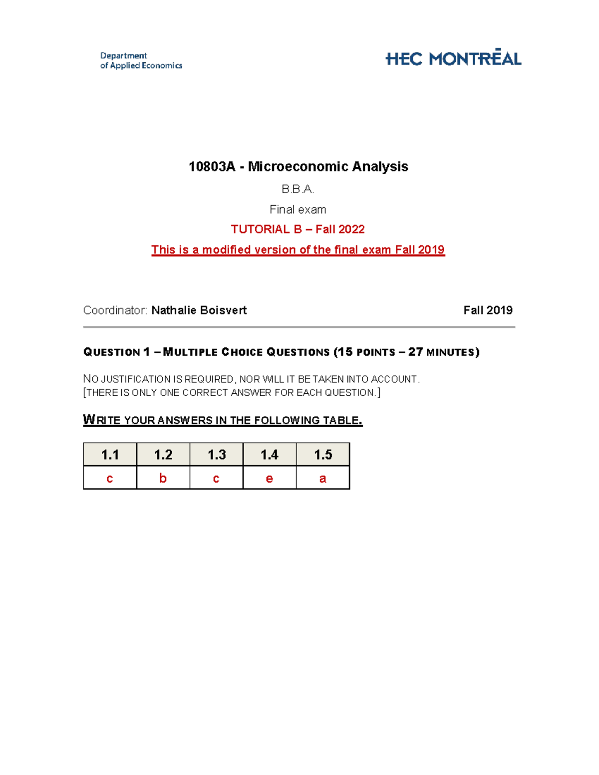 Solution - Tutorial B - F2022 - ZC - 10803A - Microeconomic Analysis B ...